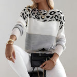 Women's Leopard Color Block Knit Sweater