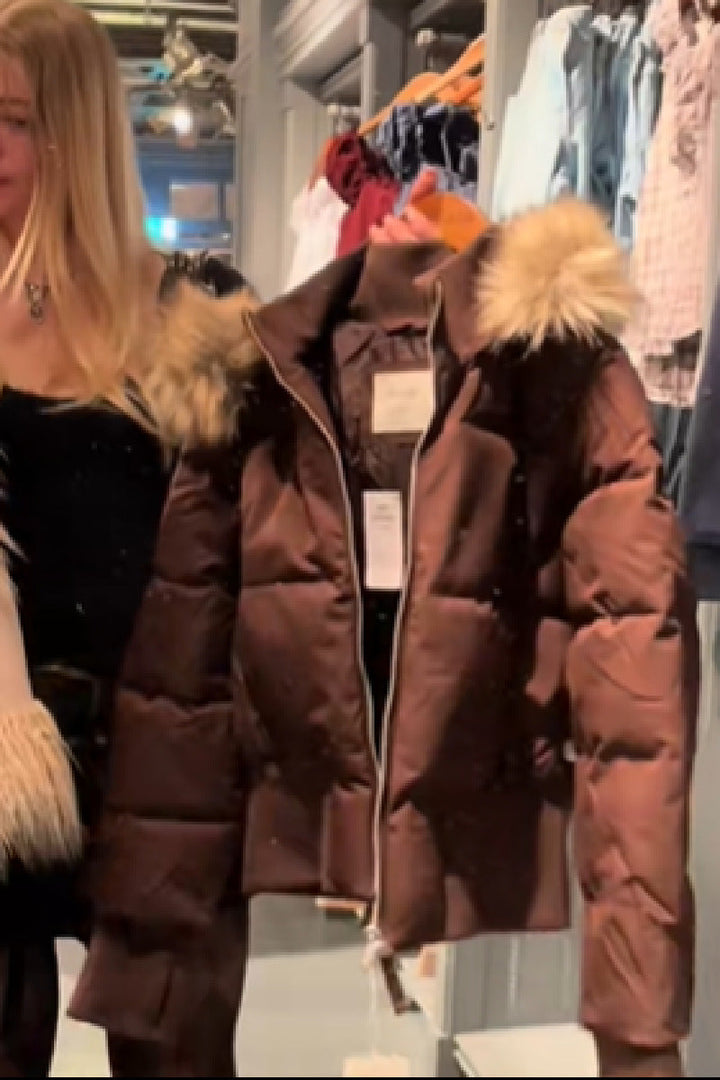 Women's Cropped Quilted Hooded Jacket with Faux Fur Trim