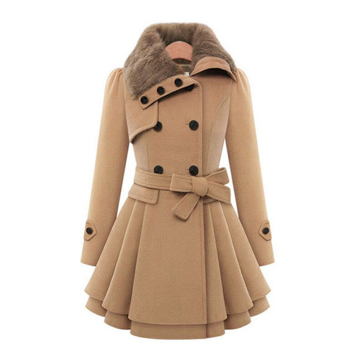 Women's Double-Breasted Belted Coat with Flared Hem