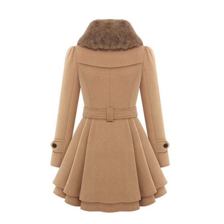 Women's Double-Breasted Belted Coat with Flared Hem