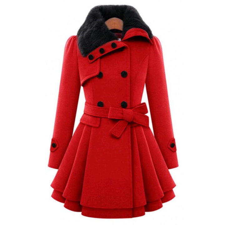 Women's Double-Breasted Belted Coat with Flared Hem