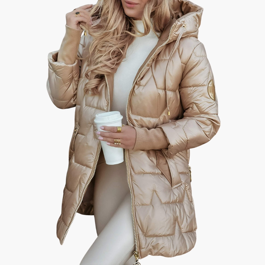 Women's Hooded Quilted Puffer Winter Jacket with Zip Front
