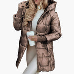 Women's Hooded Quilted Puffer Winter Jacket with Zip Front