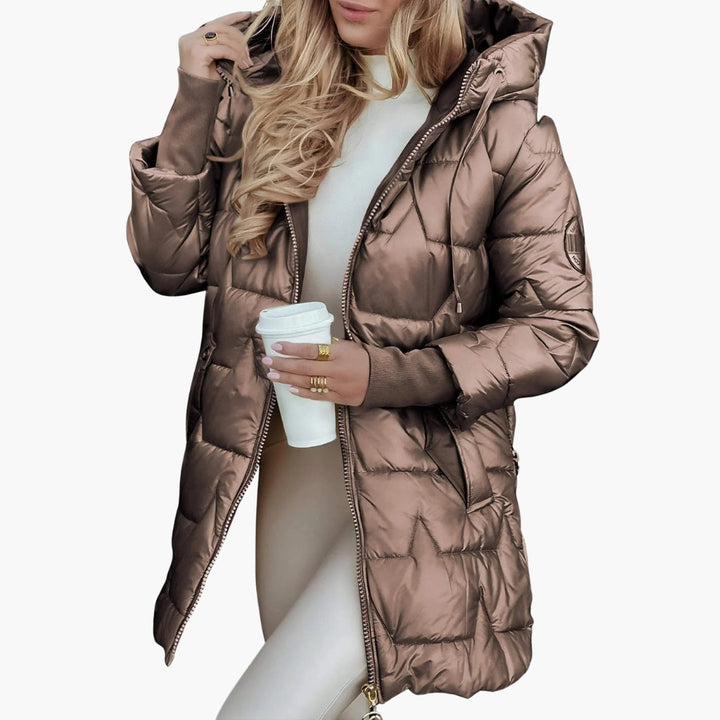 Women’s Long Hooded Puffer Coat with Zip Front