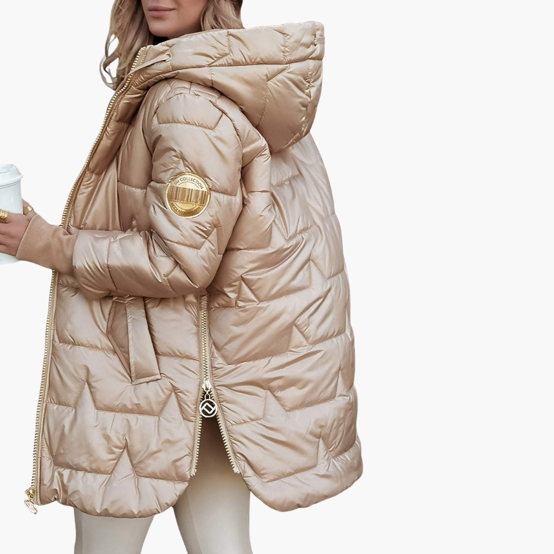 Women’s Long Hooded Puffer Coat with Zip Front