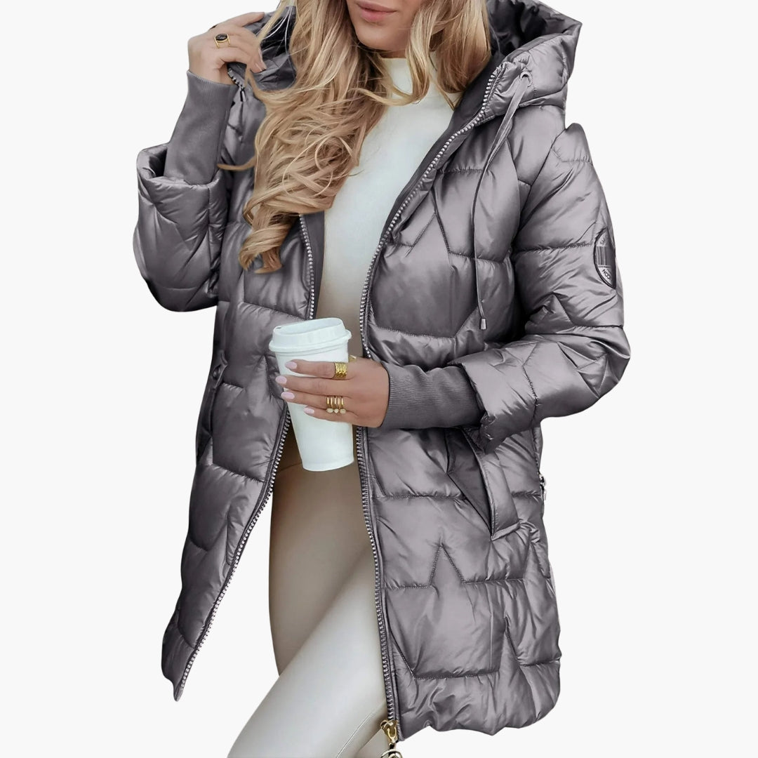 Women's Hooded Quilted Puffer Winter Jacket with Zip Front