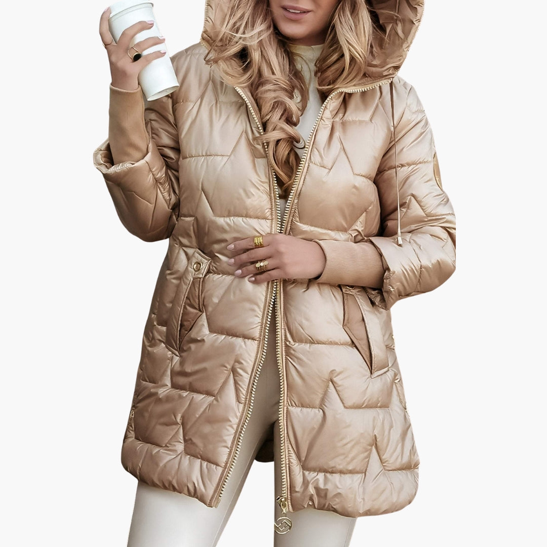 Women's Hooded Quilted Puffer Winter Jacket with Zip Front