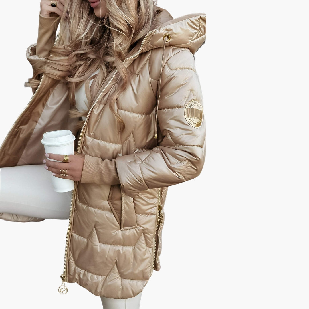 Women's Hooded Quilted Puffer Winter Jacket with Zip Front