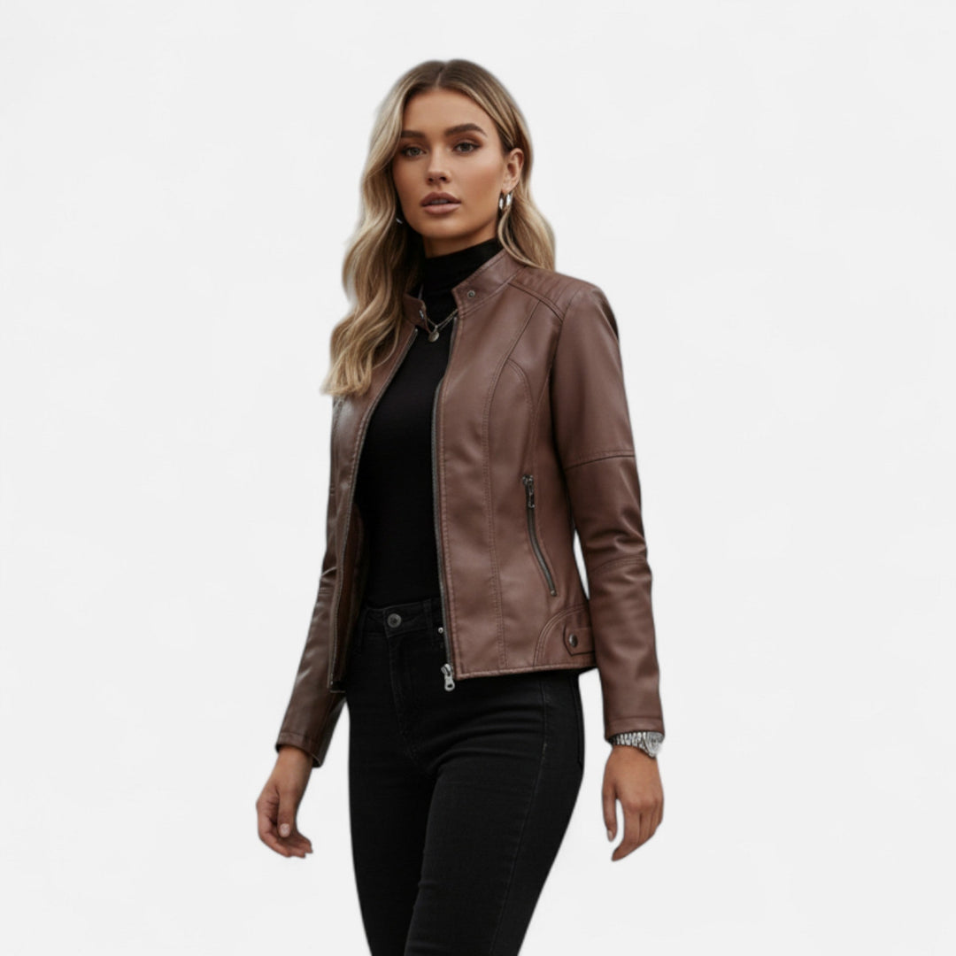 Zuri | Cropped Zip-Up Leather Jacket for Women