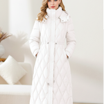 Quilted Longline Hooded Puffer Coat for Women