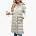 Women's Hooded Long Puffer Vest with Pockets