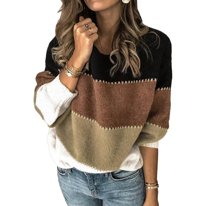 Women's Color Block Crew Neck Sweater