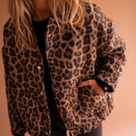 Women’s Leopard Print Winter Jacket Oversized Cozy Button-Up Coat