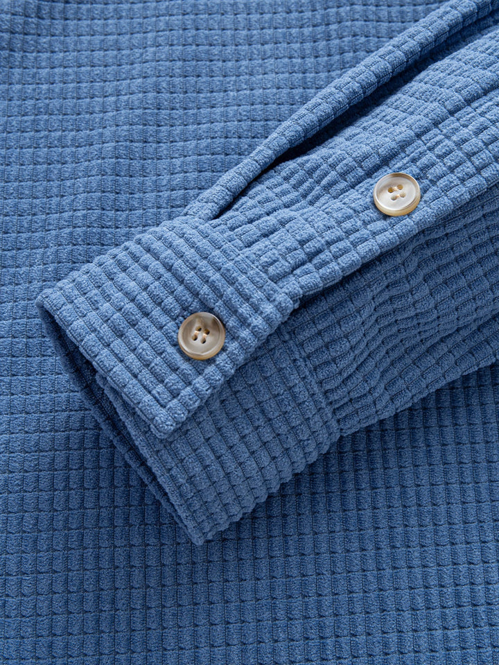 Long Sleeved Waffle Corduroy Contrast Hooded Shirt