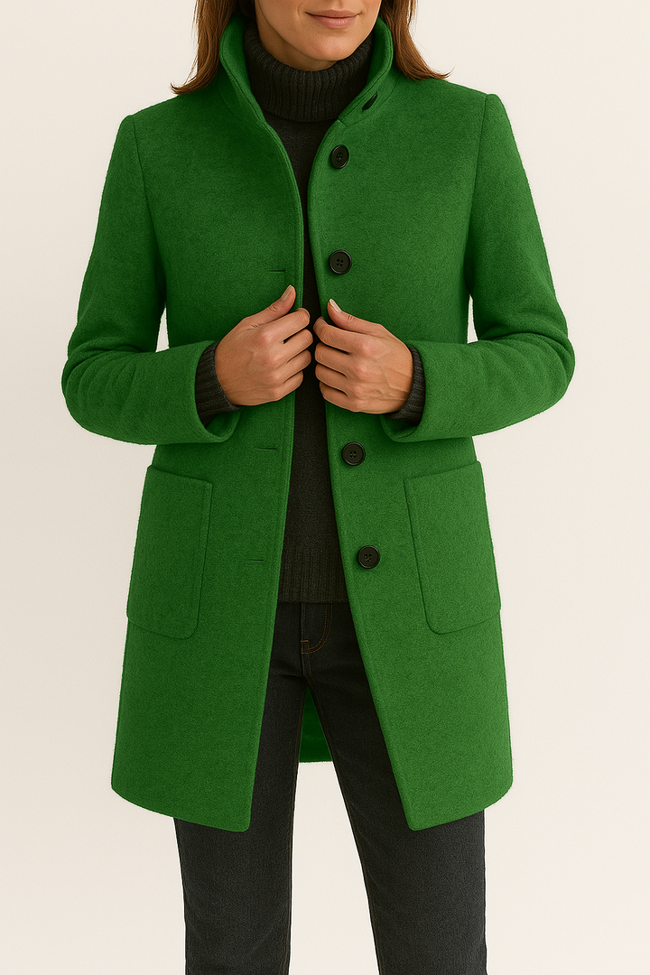 Women's Stand Collar Button Front Coat Hip Length