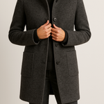 Women's Stand Collar Button Front Coat Hip Length