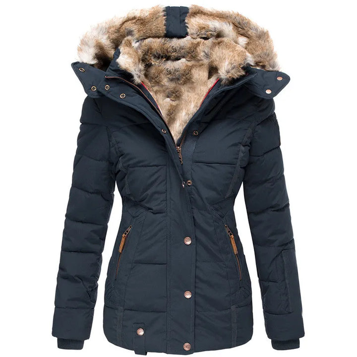 Women’s Hooded Puffer Winter Jacket with Faux Fur Trim