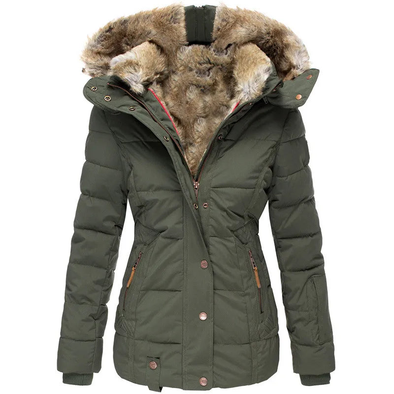 Women’s Hooded Puffer Winter Jacket with Faux Fur Trim