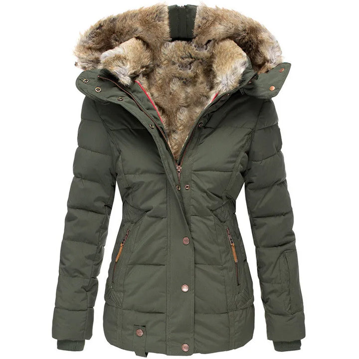 Women’s Hooded Puffer Winter Jacket with Faux Fur Trim