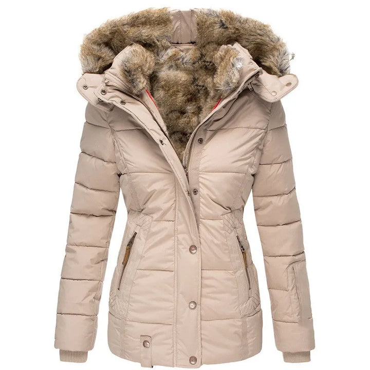 Women’s Hooded Puffer Winter Jacket with Faux Fur Trim