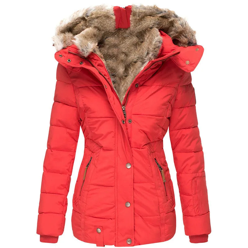 Women’s Hooded Puffer Winter Jacket with Faux Fur Trim