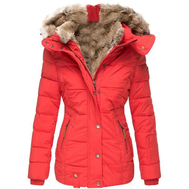 Women’s Hooded Puffer Winter Jacket with Faux Fur Trim
