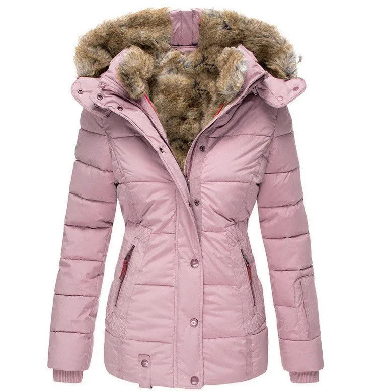 Women’s Hooded Puffer Winter Jacket with Faux Fur Trim