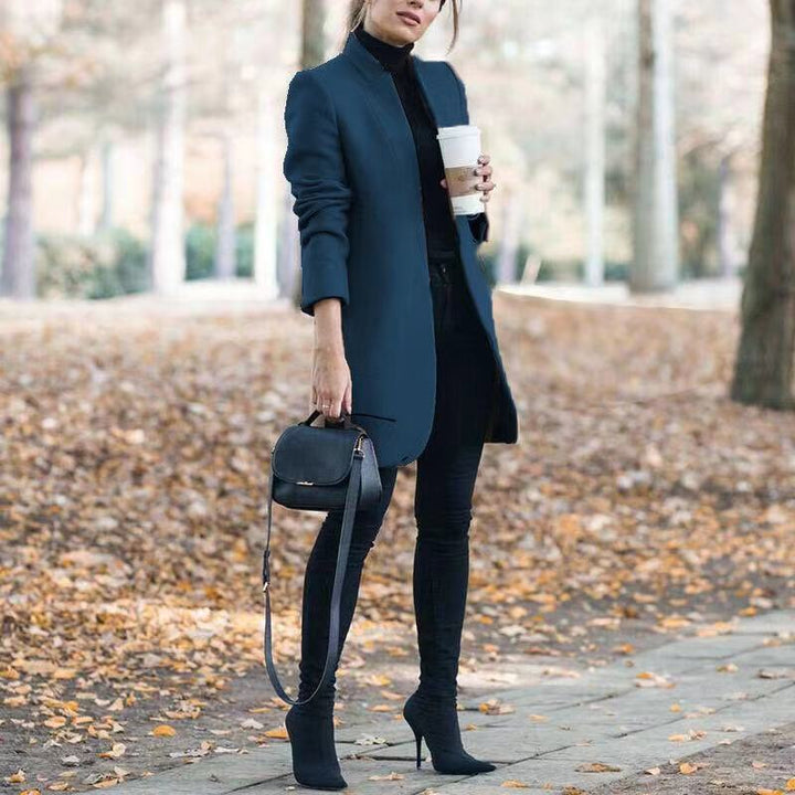 Women's Longline Blazer Coat Stand Collar Tailored Fit