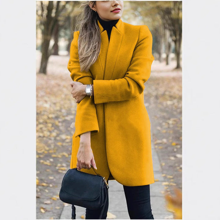 Women's Longline Blazer Coat Stand Collar Tailored Fit