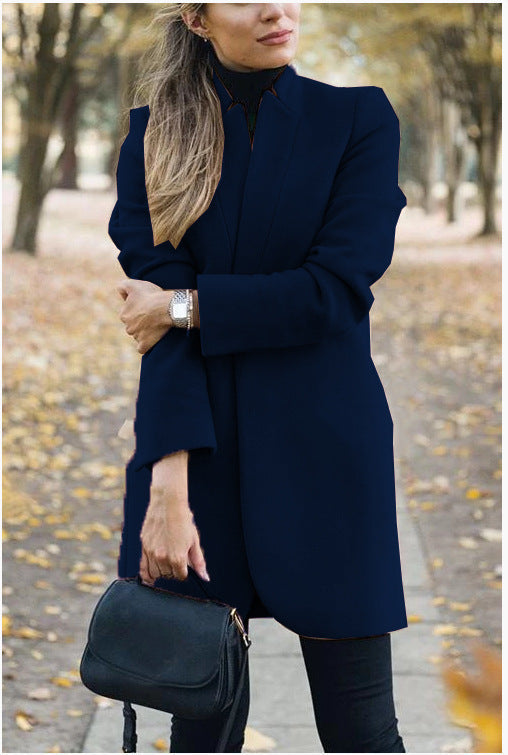 Women's Longline Blazer Coat Stand Collar Tailored Fit
