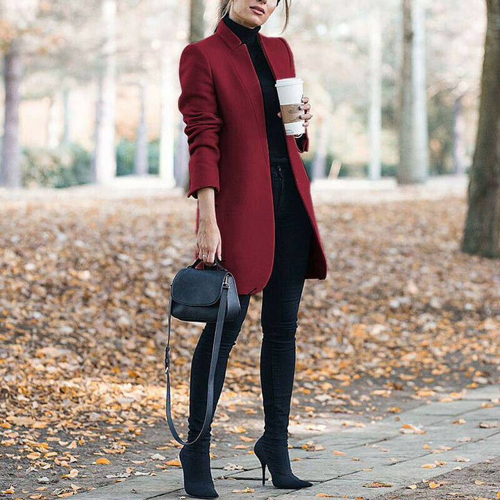 Women's Longline Blazer Coat Stand Collar Tailored Fit