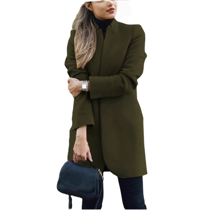 Women's Longline Blazer Coat Stand Collar Tailored Fit