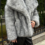 Women's Faux Fur Jacket with Oversized Collar