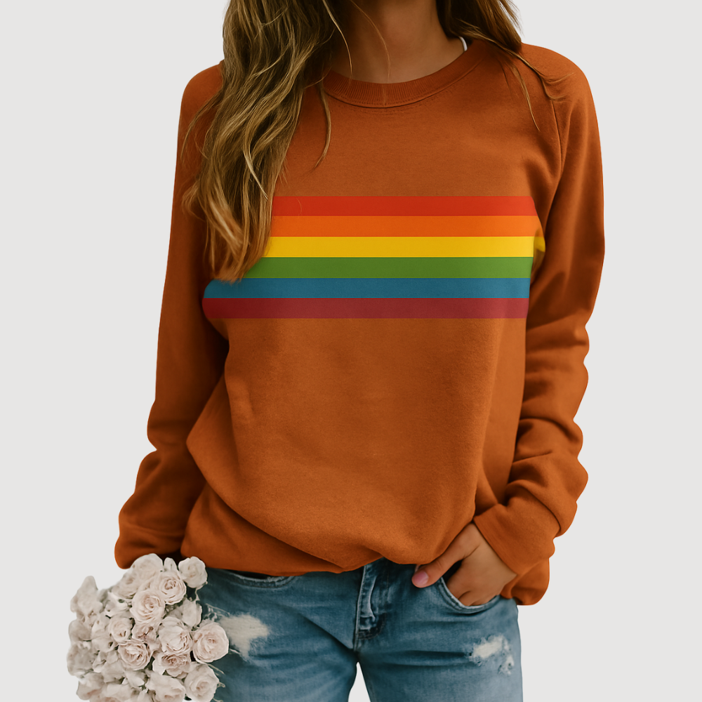 Vibrant Rainbow Stripe Cozy Crewneck Sweatshirt