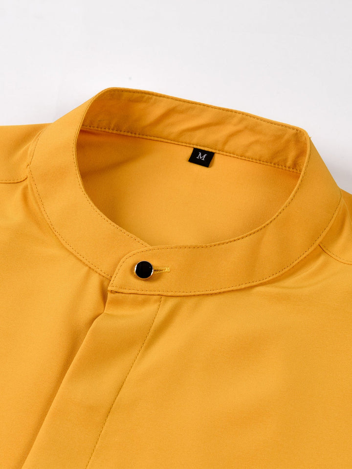 Non-Iron Hidden Placket Stand Collar Dress Shirt