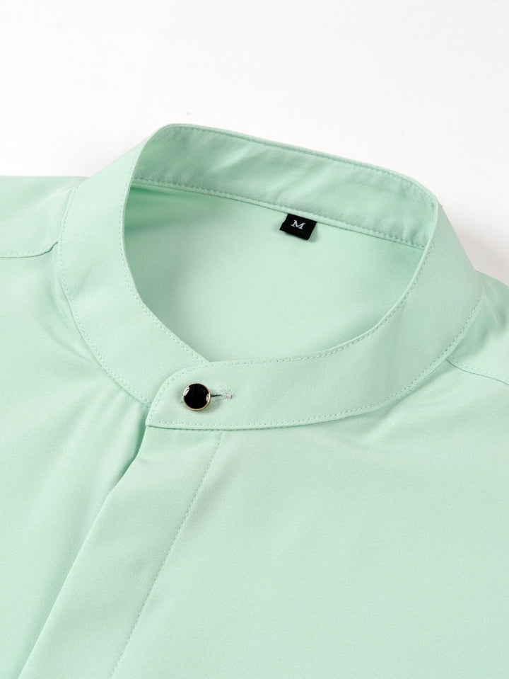 Non-Iron Hidden Placket Stand Collar Dress Shirt