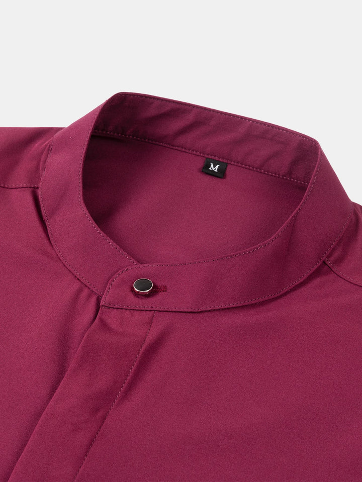 Non-Iron Hidden Placket Stand Collar Dress Shirt