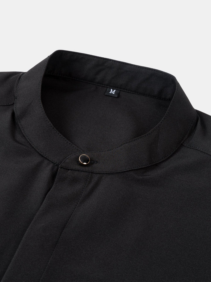 Non-Iron Hidden Placket Stand Collar Dress Shirt