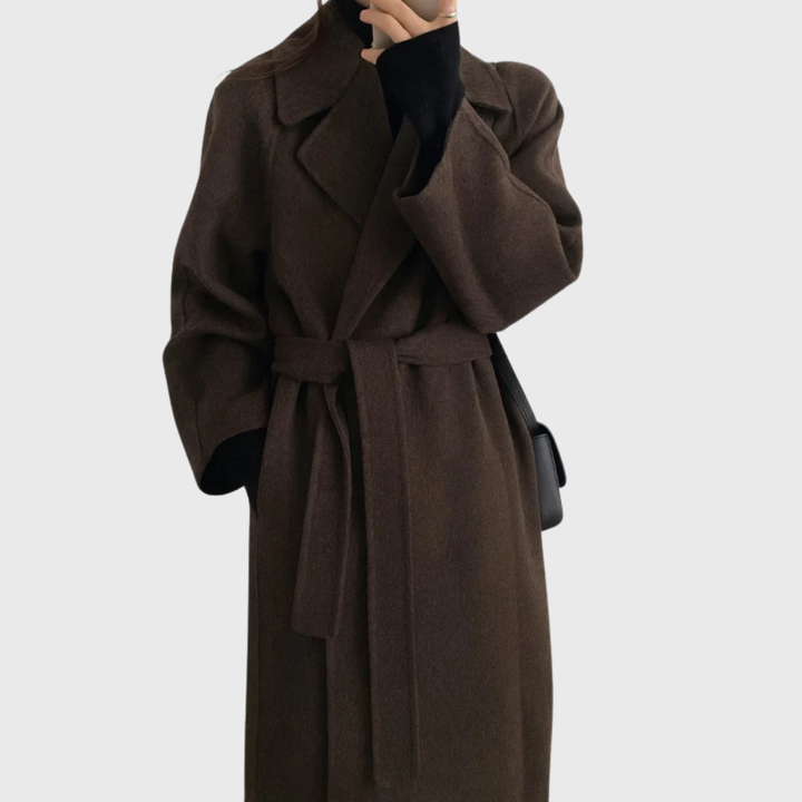 Women's Belted Wool Wrap Coat with Notched Collar