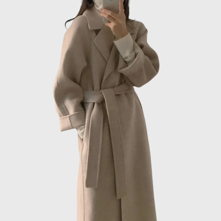 Women's Belted Wool Wrap Coat with Notched Collar