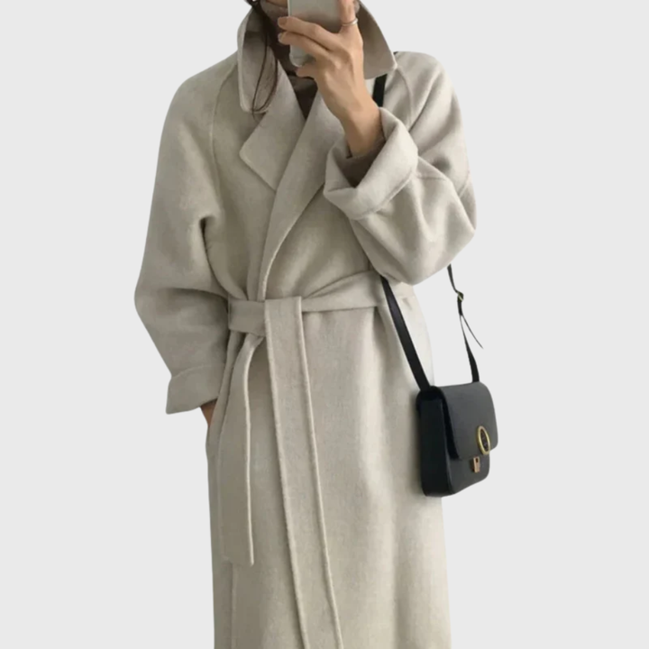 Women's Belted Wool Wrap Coat with Notched Collar