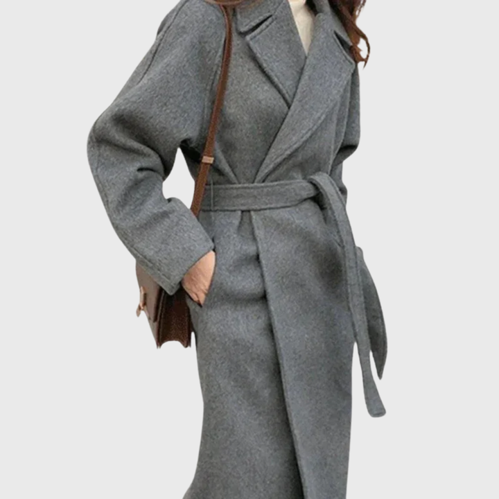 Women's Belted Wool Wrap Coat with Notched Collar