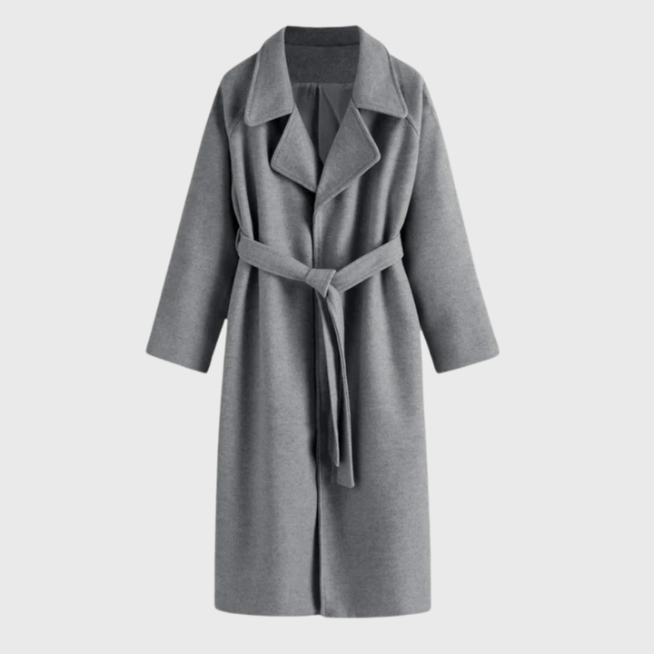 Women's Belted Wool Wrap Coat with Notched Collar