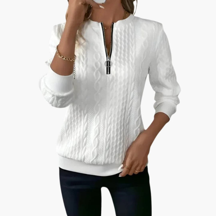 Women's Cable Knit Sweater with Zip Collar