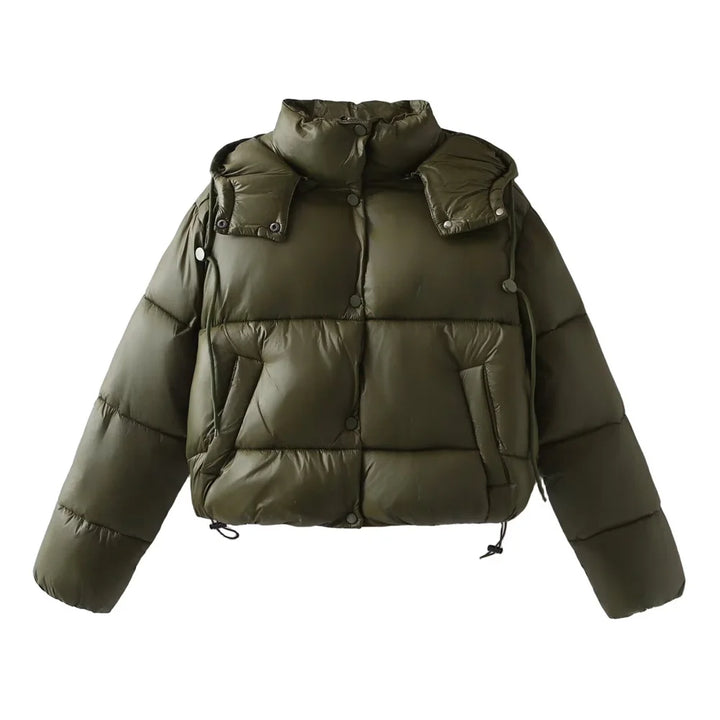 Women’s Cropped Hooded Puffer Jacket Oversized Winter Coat