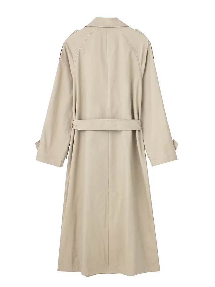 Women's Belted Longline Trench Coat with Wide Collar