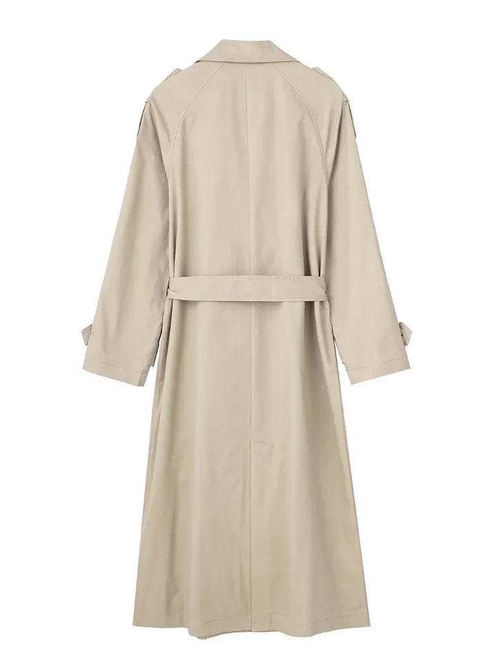 Women's Belted Longline Trench Coat with Wide Collar