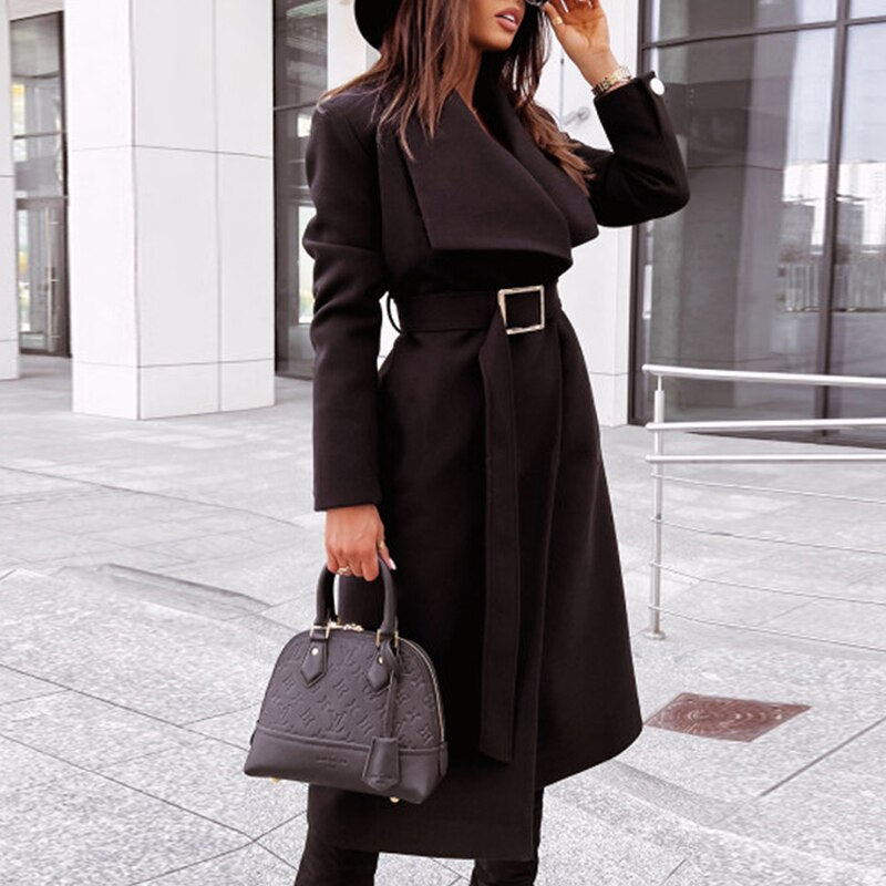 Women's Belted Wrap Coat with Faux Fur Collar