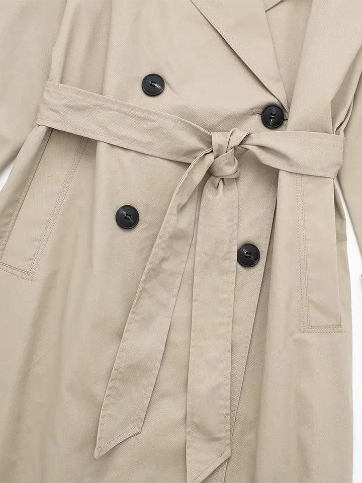 Women's Belted Longline Trench Coat with Wide Collar