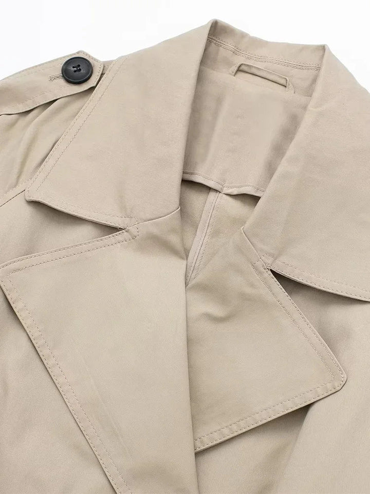 Women's Belted Longline Trench Coat with Wide Collar
